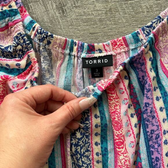 Mini Lenny Smocked Off-Shoulder Dress- vertical stripes Torrid Size 3 floral - Picture 8 of 8